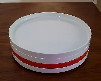 (set 4) UNUSED 3 White & 1 Red Vintage Massimo Vignelli Heller 10  Dinner Plates • $96