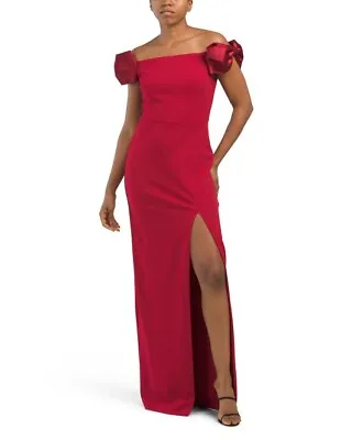 AIDAN AIDAN MATTOX Off The Shoulder Bow Gown With Front Slit (size 14) • $149.99