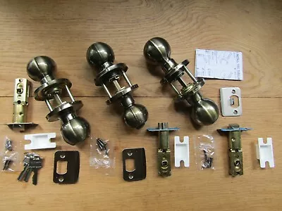 ANTIQUE BRASS BALL Door Knobs Lever Door Handles Entrance/Passage/Bathroom Knobs • £24.99