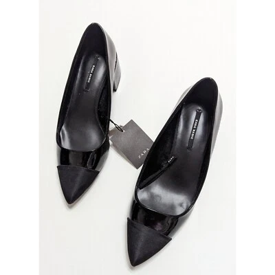 ZARA BASIC Black Cap Toe Low Heels Size 5 • $49.99