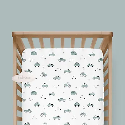 Sage Green Cars Fitted Sheet 100% COTTON  Cot Cot Bed Compatible With SnuzPod • £9.50
