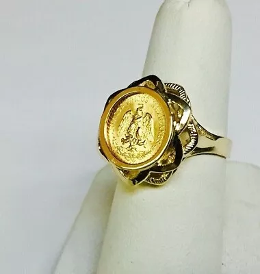 20  MM LADIES COIN RING With MEXICAN DOS PESOS Coin 14K Yellow Gold Finish • $147.49