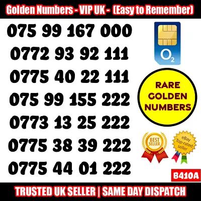 Gold Easy Mobile Number Memorable Platinum Vip Uk Pay As You Go Sim Lot - B410a • £7.95