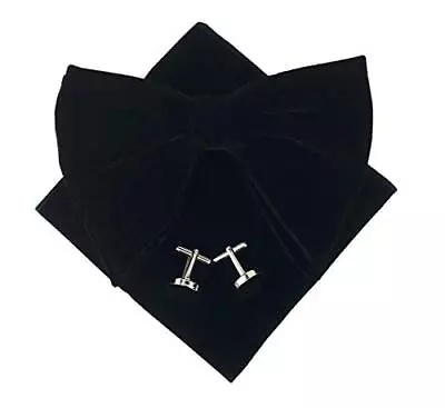 Mens Pre-Tied Oversized Bow Tie Tuxedo Velvet Bowtie Cufflinks One Size Black • $28.33