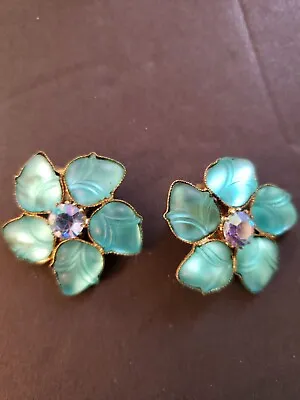 Vintage Turquoise Flower Clip On Earrings West Germany • $22.99