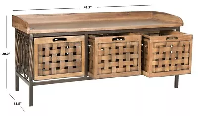 Safavieh Isaac 3 Drawer Wooden Storage Bench Reduced Price 2172700650 AMH6530E • $277