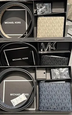 Michael Kors Men's Wallet Belt Reversible MK Signature 3 IN 1 Gift SET • $84.98