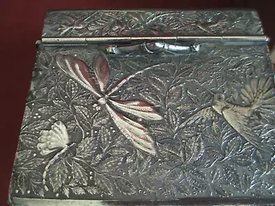 Unique Victorian Era Quadruple Silverplate Dragonfly Velvet Lined Box • $145