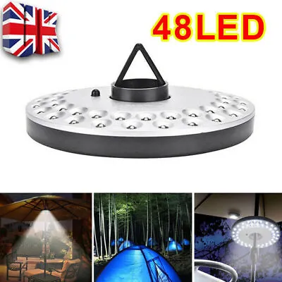 48 LEDs Patio Umbrella Parasol Lights 3 Brightness Mode Garden Camping Lamp • £5.75