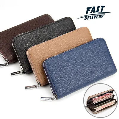 Leather Long Wallets For Men Zip Around Wallet Checkbook Cash Credit Card Holder • $10.98