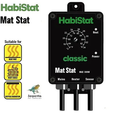 HabiStat Mat Stat Reptile Thermostat Black 300W | Accurate Control For Heat Mats • £32.99