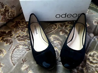 Ladies Odeon Black Slip On Ballet Bow Flats Shoes School Summer Work Size 6 • £4.99