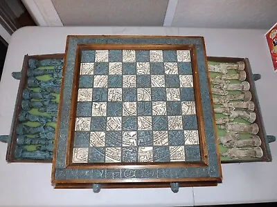 VTG Aztec Indians Spanish Conquistador Mexican Chess Set 18 X 18 Storage Drawers • $200