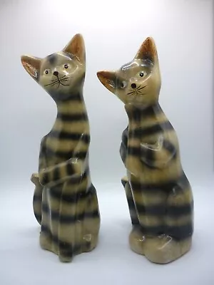 Tabby Cats Black And Gray Striped Ceramic LOT Of 2 Figurines 9  Tall • $20