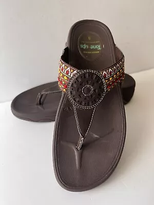 Skechers Tone Ups Thong Sandals Women’s Size 8 Brown Flip Flops Tribal • $30