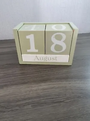 £6 • Buy Green And White Wooden Desktop Block Calendar Date Home Desk Office Decor