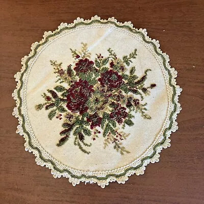 Vintage Baroque Needlepoint Tapestry Doily Centerpiece 9-1/4”. Made In Belgium • $18.35