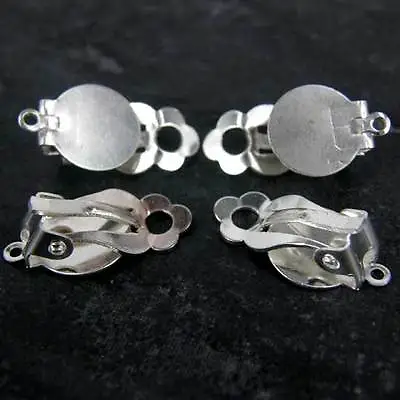 Silver Plated Clip On Earrings Blanks With 10mm Flat Pads  Or RUBBER COMFORT  • £2.95