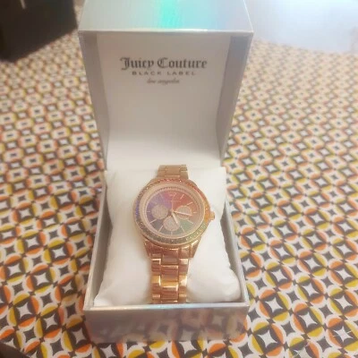 £50 • Buy Juicy Couture Black Label Los Angeles Gold Rainbow Crystal Watch Boxed
