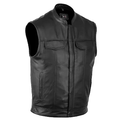 DEFY™ SOA Men's Motorcycle Club Leather Vest Concealed Carry Arms Solid Back  • $45.99