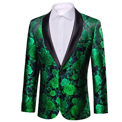 Black Green Gold Paisley Floral Mens Blazer Lepal Suit One Button Jacket Tuxedo • $55.99