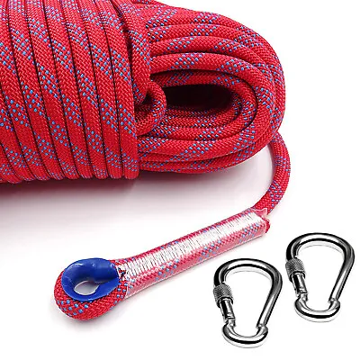 Climbing Rope Outdoor Rappelling Cord 4000lbs Pull Strength W/ 2 Lock Carabiner • $15.95