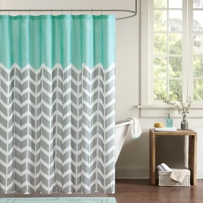 $22.49 • Buy Nadia Modern Chevron Shower Curtain - 72x72  / Teal And Grey