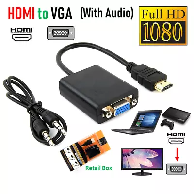 BEST HDMI Male To VGA Female Video Adapter Cable Converter With Audio LineOut AU • $10.49