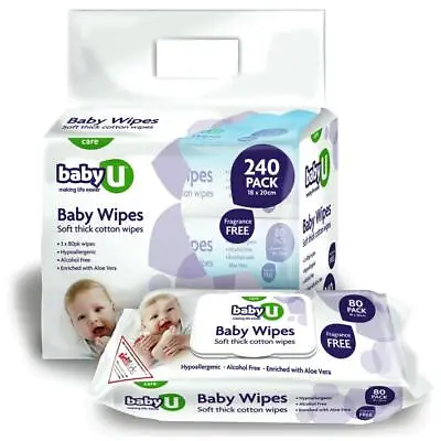 3 X BABY U Baby Wipes Fragrance Free 80pk Nappy Thick Hypoallergenic *BULK* WIPE • $9.89