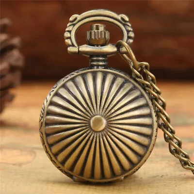 Steampunk Round Shape Wings Unisex Kids Quartz Pocket Watch Necklace Chain Gift • $4.59