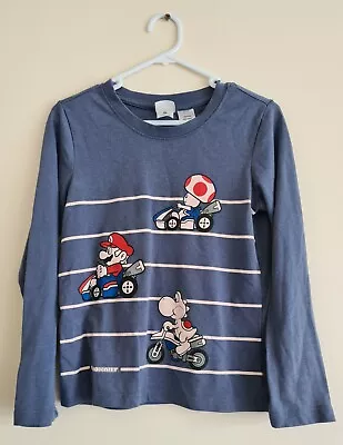 Mario Kart Short Sleeve Tshirt Striped Blue Boys Size 8 + Free Postage • $24.95