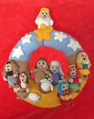 KNITTING PATTERN - Christmas Nativity Wreath Hanging Decoration 22 Cms • £3.49