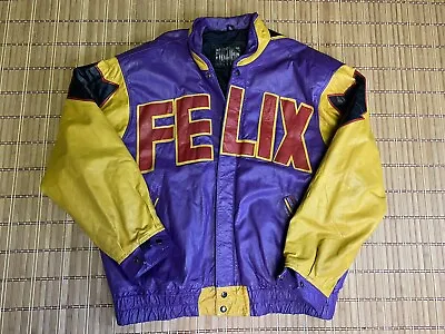 Vintage Felix The Cat Leather Jacket Sz XL 80s 90s Dapper Dan Comic Cartoon • $1500