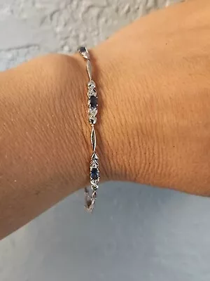 $145 • Buy 10k White Gold Sapphire? Station Bracelet 3.7 Grams/ 7 Inches Long 