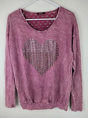 T Party Womens Embellished Sweatshirt Shirt Sz M Mineral Wash Rhinestones Mesh • $21.44