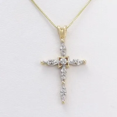 10k Gold Diamond Bead Petite Cross Pendant Box Chain Necklace 17 Or 18in New • $236.55