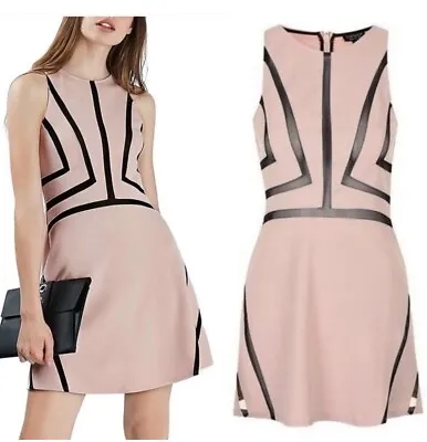 EUC Topshop Size 8 Blush Pink Black Mesh Sleeveless Mini Flare Skater Dress • $12.99