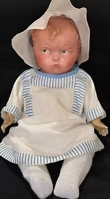 Antique ORIGINAL 1913 Baby Grumpy Doll Composition Cloth Effanbee VERY RARE 14” • $113.50