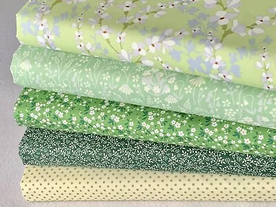 100% Cotton Fat Quarter Bundle Quality Craft Fabric Floral Green Cream C • £10.10