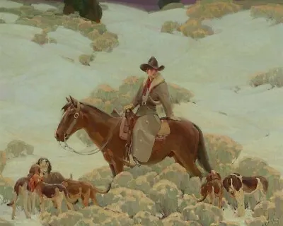 Vintage Cowboy And Horse 16 X 12 In Rolled Canvas Art Print Western Oil Painting • $79