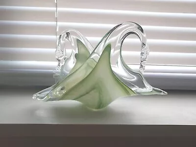 Vtg Murano Lavorazione Art Glass 2 Swans Napkin / Mail Holder Sage Green  • $22.50