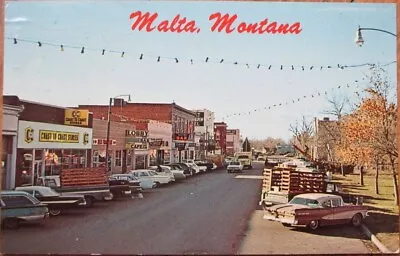 Malta MT 1973 Chrome Postcard Front Street Downtown Montana Mont • $9.99