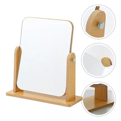 Tabletop Mirror Wooden Rotating Makeup Mirror Angle Adjustable Stand Mirror • £10.69