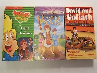 VHS (Lot Of 3) CHRISTIAN KIDS MOVIES David & Goliath McGEE & ME Easter  [10N6] • $16