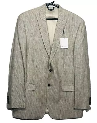 Calvin Klein Men's White/Brown Striped Blazer Slim Fit Size 42L NWT $325 • $45