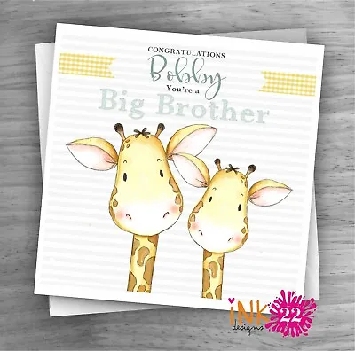 £3.47 • Buy Personalised Card For New Baby, Big Brother / Sister Giraffe Boy / Girl / Mix