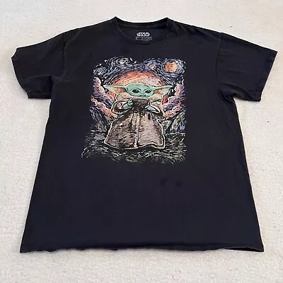 Yoda Star Wars Vincent Van Gogh Starry Night Black T Shirt Adult Sz Large Art • $6.88