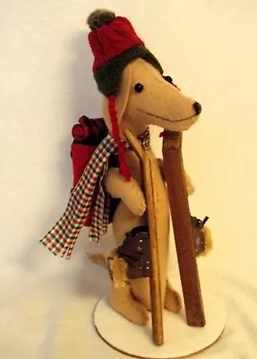 Felt Dachshund Cream Tan Sculpture Cross Country Skier Tabletop Decor Winter • $42