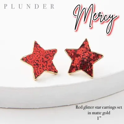 Plunder Design Trendy Fashion Jewelry Mercy Red Christmas Star Stud Earrings • $16.71