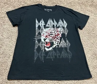 Def Leppard Leopard Black Graphic Print Music Rock Band Unisex Adult 2XL T-Shirt • $12.99